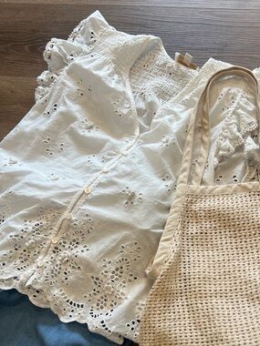 Jennifer & Grace Eyelet Blouse White XL | Feminine Boho Cotton Top